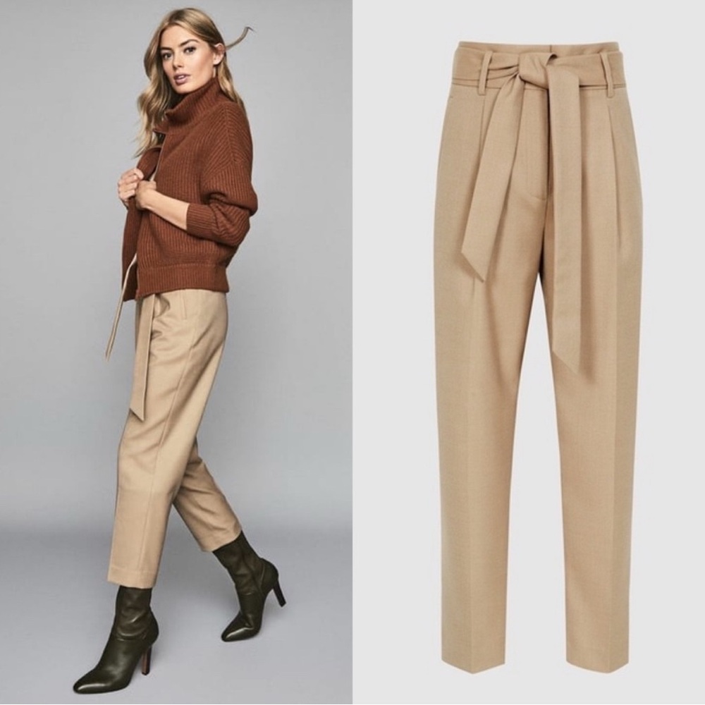 Reiss Horton Wool Blend Straight Leg Trousers Pants Tan Camel 4